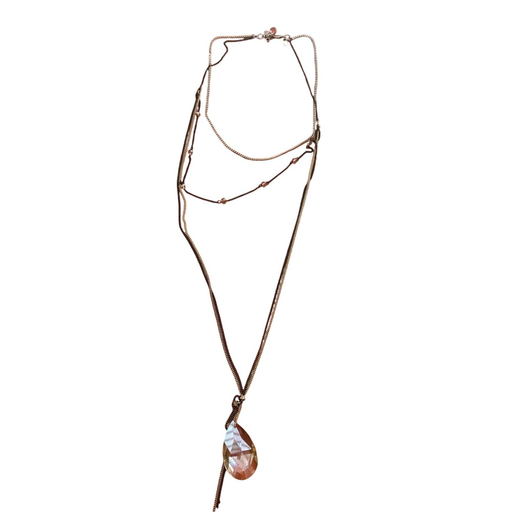 Express Long Y-Necklace Oversized Crystal Teardrop Pendant Gunmetal Silver